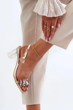 Eleganckie Sandały Na Słupku Z Ozdobami Złote D&A MR38-444