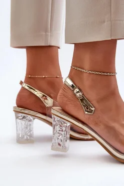 Eleganckie Sandały Na Słupku Z Ozdobami Złote D&A MR38-444