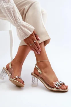 Eleganckie Sandały Na Słupku Z Ozdobami Złote D&A MR38-444