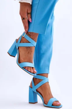 Eleganckie Sandały Na Słupku Jasnoniebieskie Michele