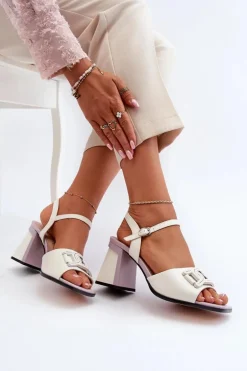 Eleganckie Sandały Na Słupku Z Ozdobą Białe D&A MR38-156