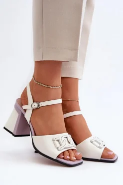 Eleganckie Sandały Na Słupku Z Ozdobą Białe D&A MR38-156