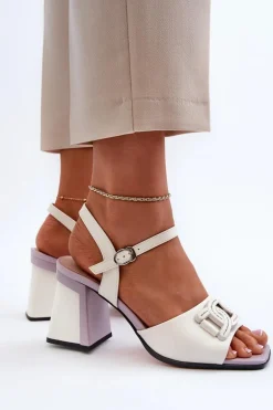 Eleganckie Sandały Na Słupku Z Ozdobą Białe D&A MR38-156