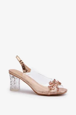 Eleganckie Sandały Na Słupku Z Ozdobami Różowe Złoto D&A MR38-444