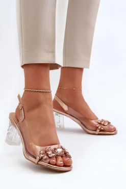 Eleganckie Sandały Na Słupku Z Ozdobami Różowe Złoto D&A MR38-444