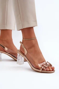 Eleganckie Sandały Na Słupku Z Ozdobami Różowe Złoto D&A MR38-444