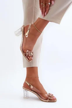 Eleganckie Sandały Na Słupku Z Ozdobami Różowe Złoto D&A MR38-444