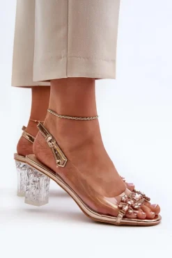 Eleganckie Sandały Na Słupku Z Ozdobami Różowe Złoto D&A MR38-444