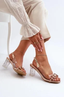 Eleganckie Sandały Na Słupku Z Ozdobami Różowe Złoto D&A MR38-444