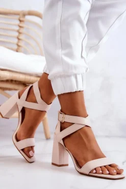 Eleganckie Sandały Na Słupku Beżowe Michele