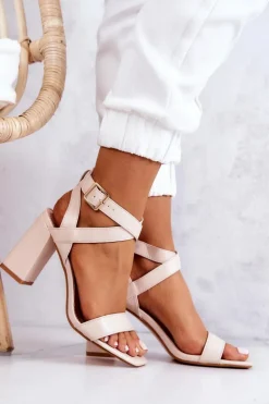 Eleganckie Sandały Na Słupku Beżowe Michele