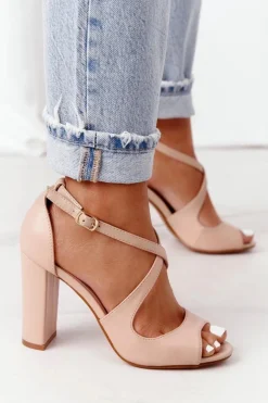 Eleganckie Sandały Na Słupku Nude Jemma