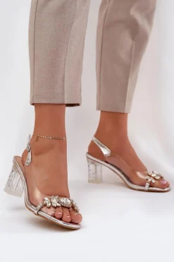 Eleganckie Sandały Na Słupku Z Ozdobami Srebrne D&A MR38-444