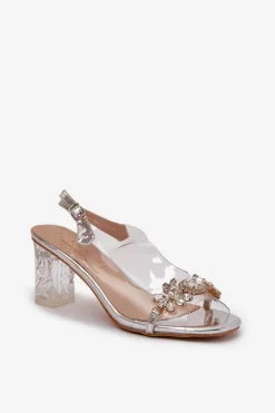 Eleganckie Sandały Na Słupku Z Ozdobami Srebrne D&A MR38-444