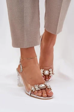 Eleganckie Sandały Na Słupku Z Ozdobami Srebrne D&A MR38-444