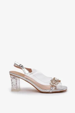 Eleganckie Sandały Na Słupku Z Ozdobami Srebrne D&A MR38-444