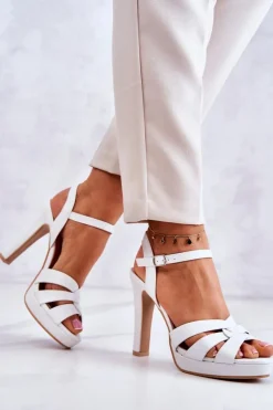Eleganckie Sandały Na Słupku Białe Anastasia