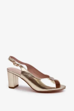 Eleganckie Sandały Na Słupku Z Ozdobą Złote Trasea