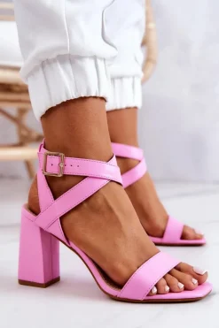 Eleganckie Sandały Na Słupku Różowe Michele
