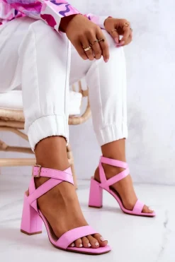 Eleganckie Sandały Na Słupku Różowe Michele