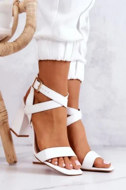 Eleganckie Sandały Na Słupku Białe Michele