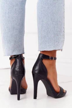 Eleganckie Sandały Na Szpilce Czarne Glamour