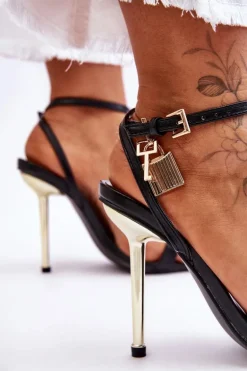 Eleganckie Sandały Na Szpilce Z Ozdobami Czarne Zaria