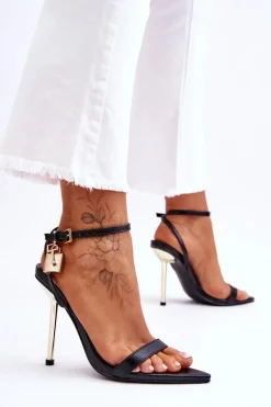 Eleganckie Sandały Na Szpilce Z Ozdobami Czarne Zaria