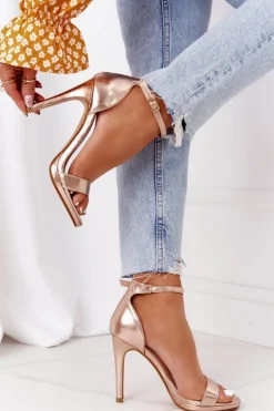 Eleganckie Sandały Na Szpilce Różowe Złoto Glamour