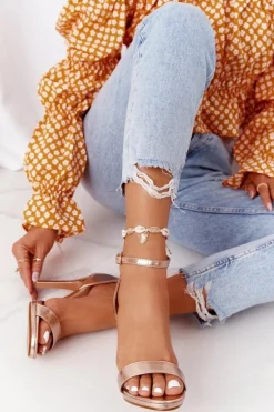 Eleganckie Sandały Na Szpilce Różowe Złoto Glamour