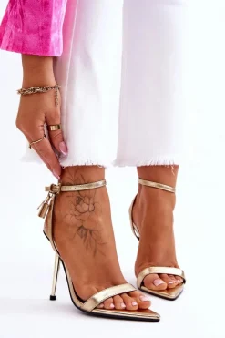 Eleganckie Sandały Na Szpilce Z Ozdobami Złote Zaria
