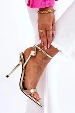 Eleganckie Sandały Na Szpilce Z Ozdobami Złote Zaria