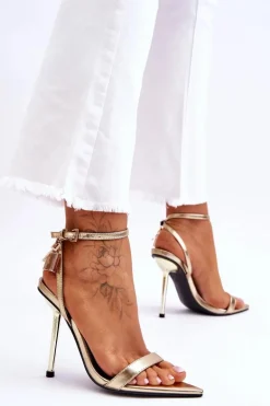 Eleganckie Sandały Na Szpilce Z Ozdobami Złote Zaria