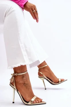 Eleganckie Sandały Na Szpilce Z Ozdobami Złote Zaria