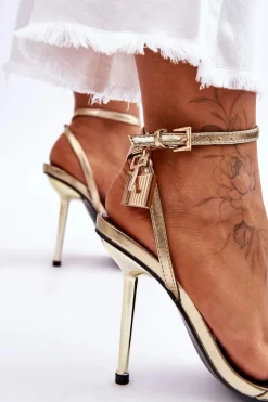 Eleganckie Sandały Na Szpilce Z Ozdobami Złote Zaria