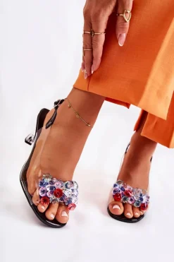 Eleganckie Sandały Z Kryształami Czarne Lanette