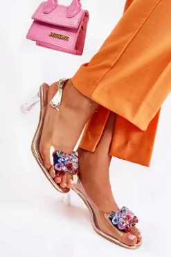 Eleganckie Sandały Z Kryształami Złote Lanette