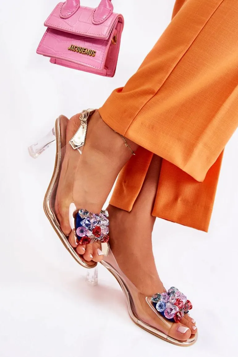 Eleganckie Sandały Z Kryształami Złote Lanette