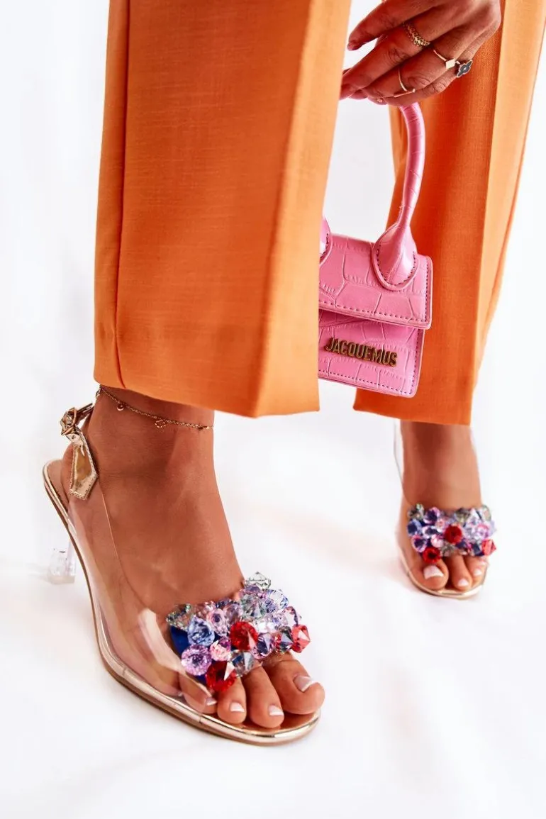 Eleganckie Sandały Z Kryształami Złote Lanette