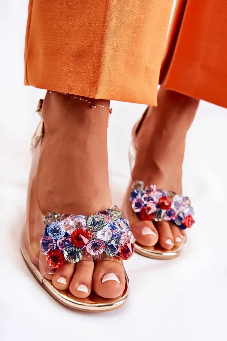 Eleganckie Sandały Z Kryształami Złote Lanette