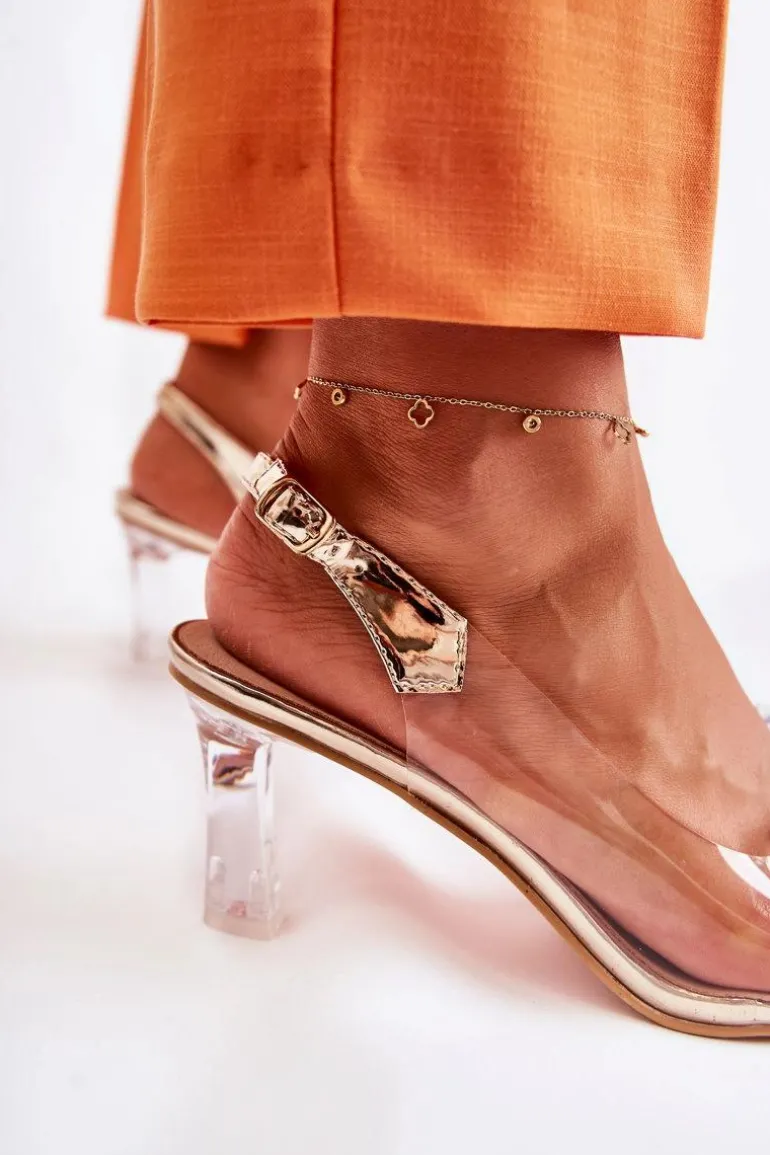 Eleganckie Sandały Z Kryształami Złote Lanette