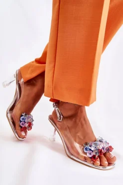 Eleganckie Sandały Z Kryształami Srebrne Lanette