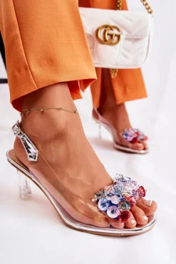 Eleganckie Sandały Z Kryształami Srebrne Lanette