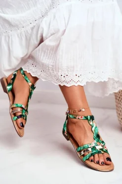 Eleganckie Sandały Z Kwiatowym Wzorem Zielone Brooke