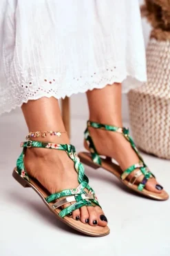 Eleganckie Sandały Z Kwiatowym Wzorem Zielone Brooke