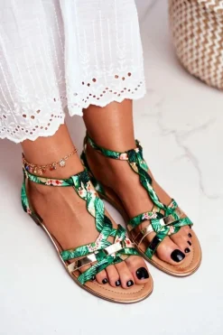 Eleganckie Sandały Z Kwiatowym Wzorem Zielone Brooke