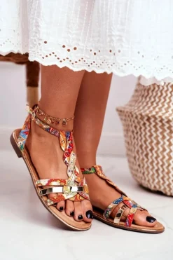 Eleganckie Sandały Z Kwiatowym Wzorem Pomarańczowe Brooke