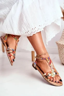 Eleganckie Sandały Z Kwiatowym Wzorem Pomarańczowe Brooke