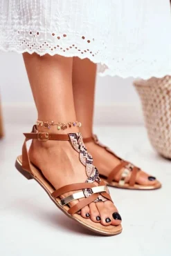 Eleganckie Sandały Z Wężowym Wzorem Brązowe Brooke