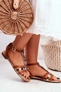 Eleganckie Sandały Z Wężowym Wzorem Brązowe Brooke